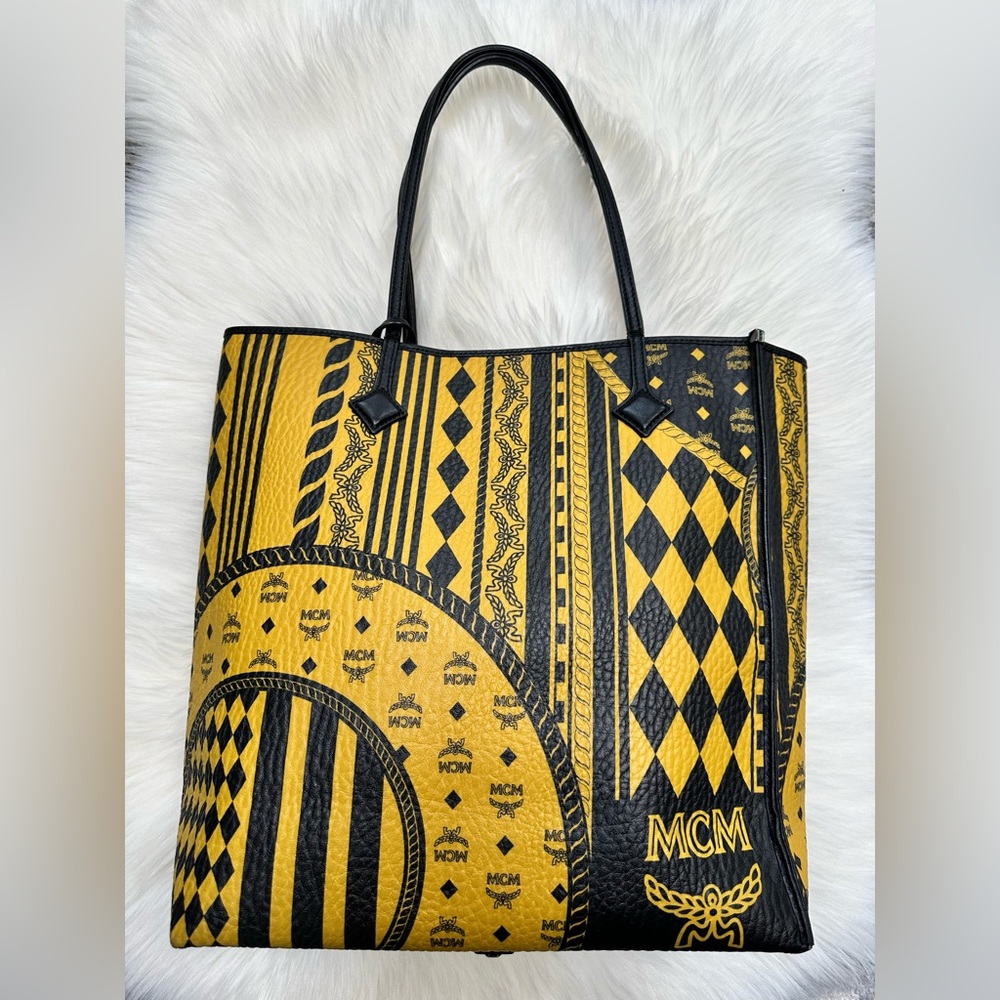 MCM Geometric Black and Yellow Tote
